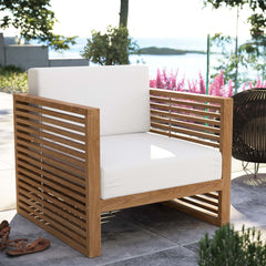 Carlsbad Natural/White Teak Wood Outdoor Patio Armchair - Ornate Home