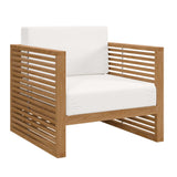 Carlsbad Natural/White Teak Wood Outdoor Patio Armchair - Ornate Home