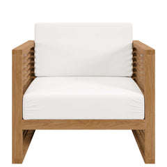 Carlsbad Natural/White Teak Wood Outdoor Patio Armchair - Ornate Home