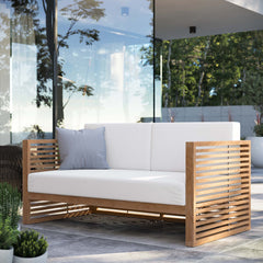 Carlsbad Natural/White Teak Wood Outdoor Patio Loveseat - Ornate Home