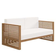 Carlsbad Natural/White Teak Wood Outdoor Patio Loveseat - Ornate Home