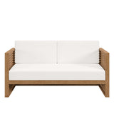 Carlsbad Natural/White Teak Wood Outdoor Patio Loveseat - Ornate Home