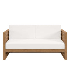 Carlsbad Natural/White Teak Wood Outdoor Patio Loveseat - Ornate Home