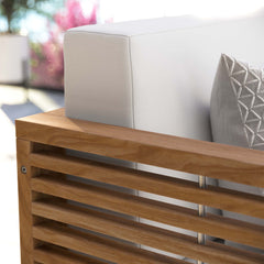 Carlsbad Natural/White Teak Wood Outdoor Patio Loveseat - Ornate Home