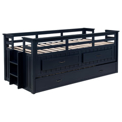 Carlsbad Navy Blue Wood Twin Captains Bed With Trundle - Ornate Home