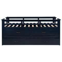 Carlsbad Navy Blue Wood Twin Captains Bed With Trundle - Ornate Home