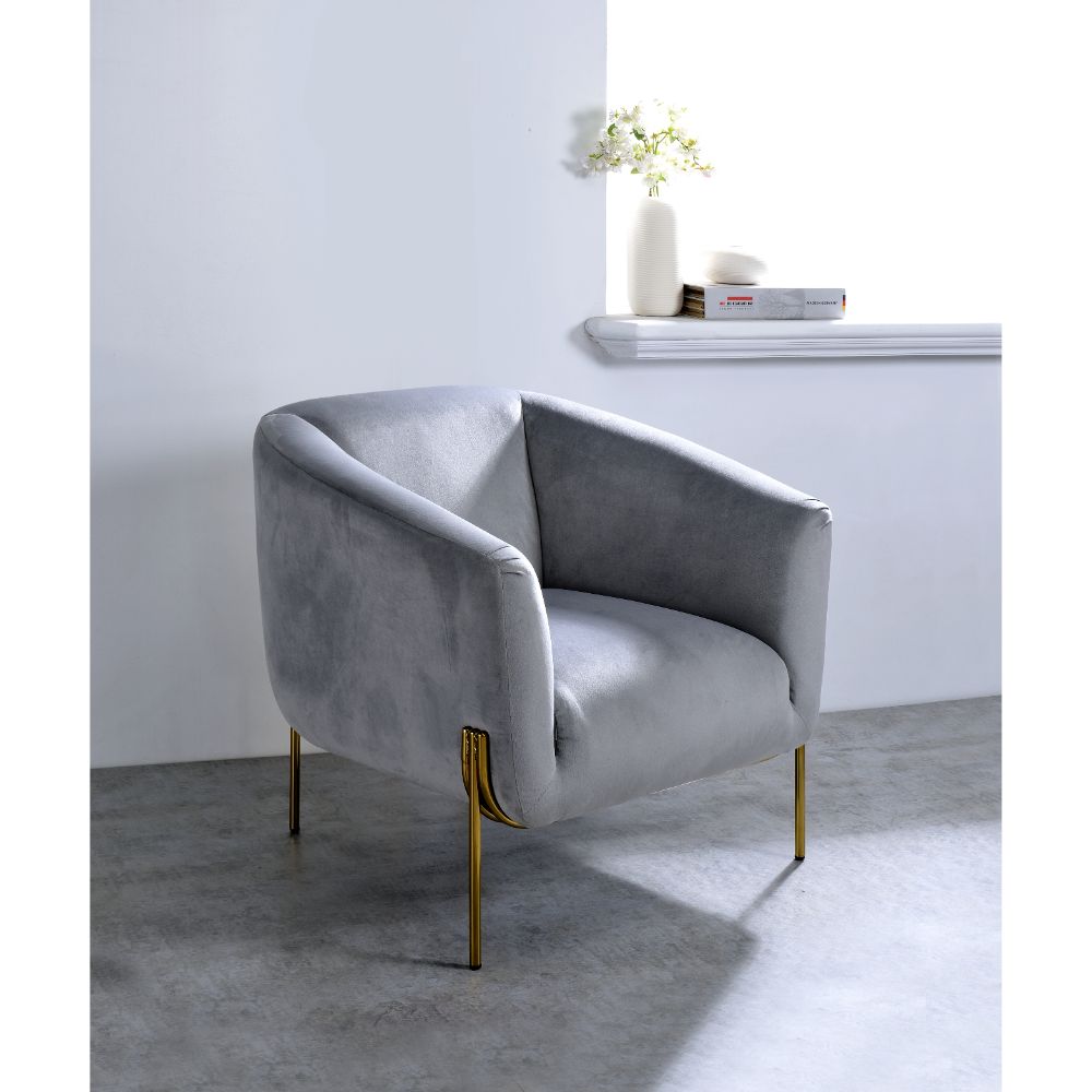 Carlson Gray Velvet & Gold Accent Chair - Ornate Home