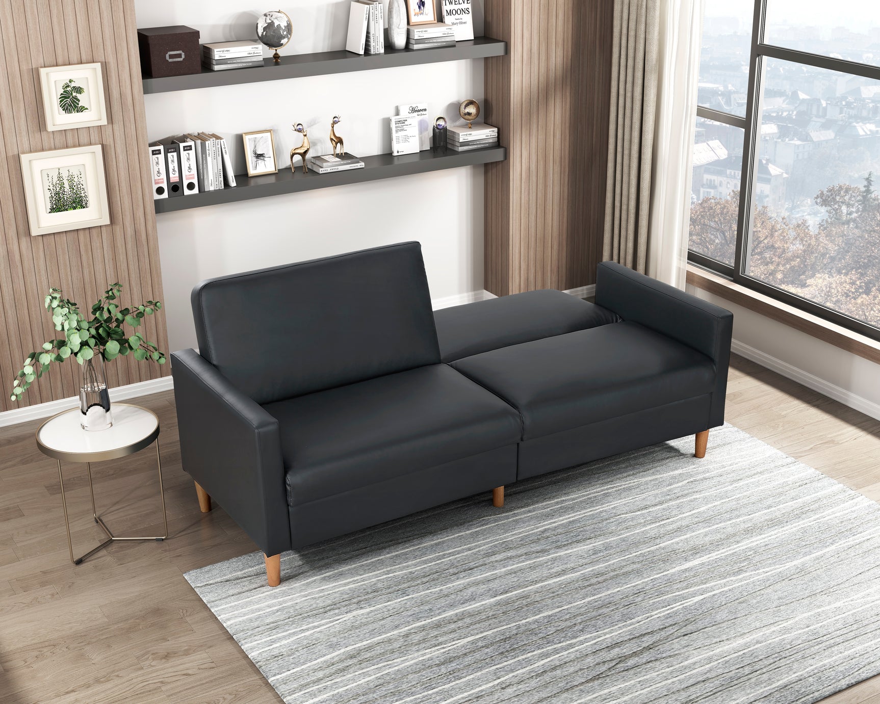 Carlton Black Faux Leather Futon Sofa - Ornate Home