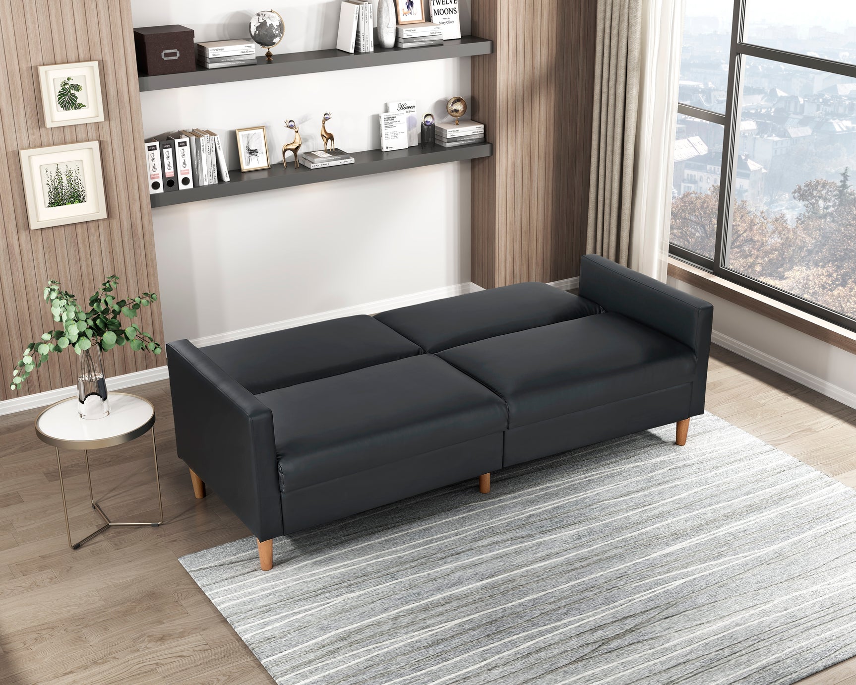 Carlton Black Faux Leather Futon Sofa - Ornate Home