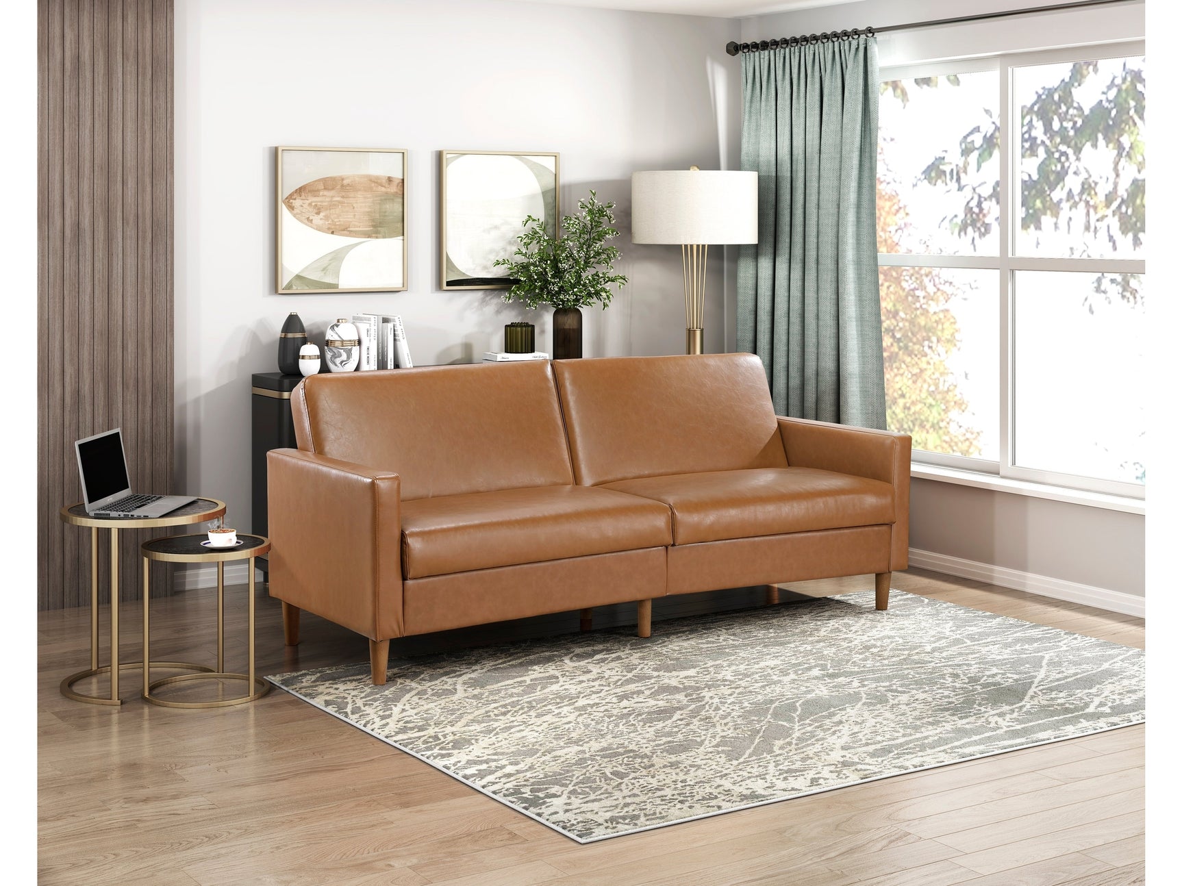 Carlton Camel Faux Leather Futon Sofa - Ornate Home