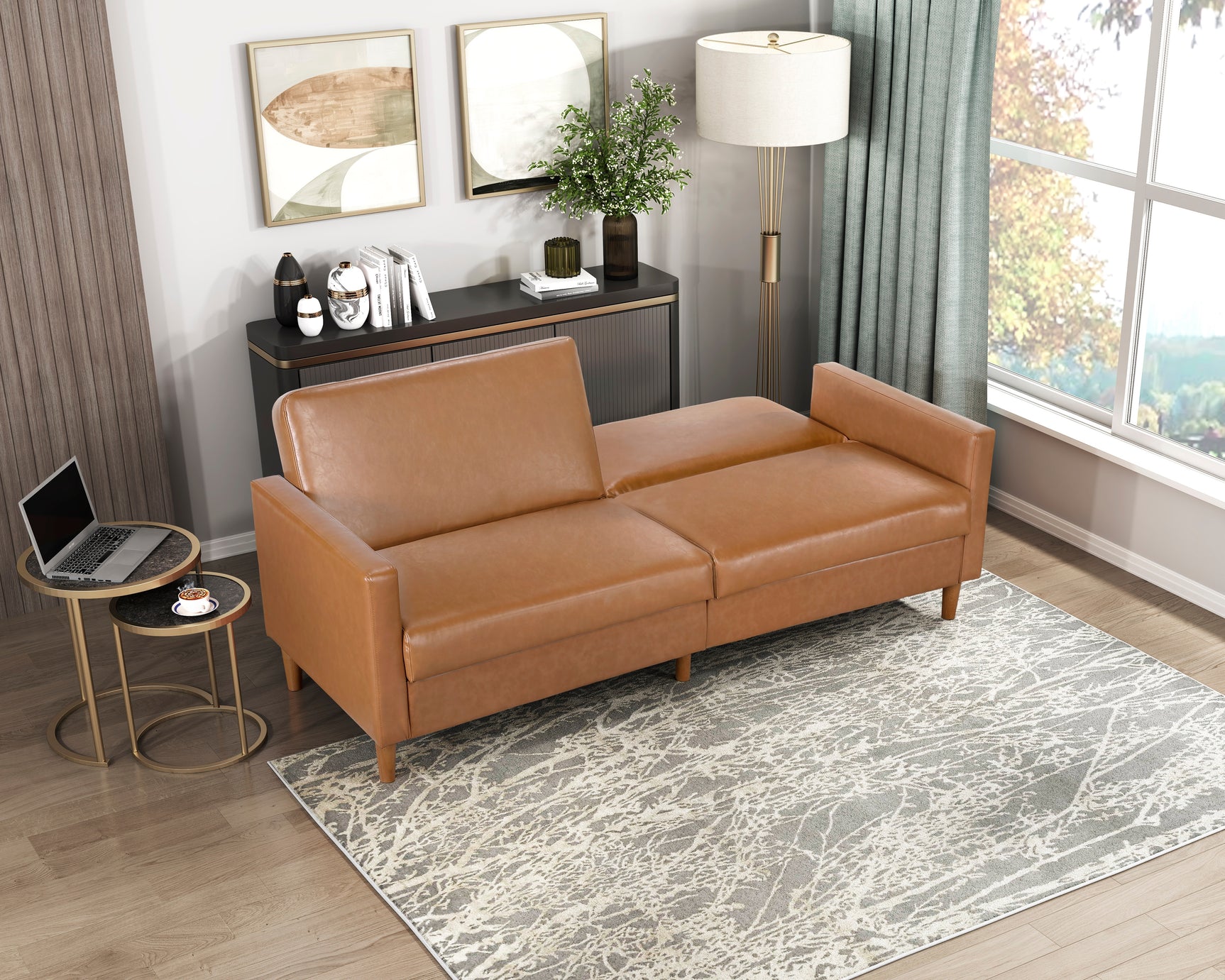 Carlton Camel Faux Leather Futon Sofa - Ornate Home