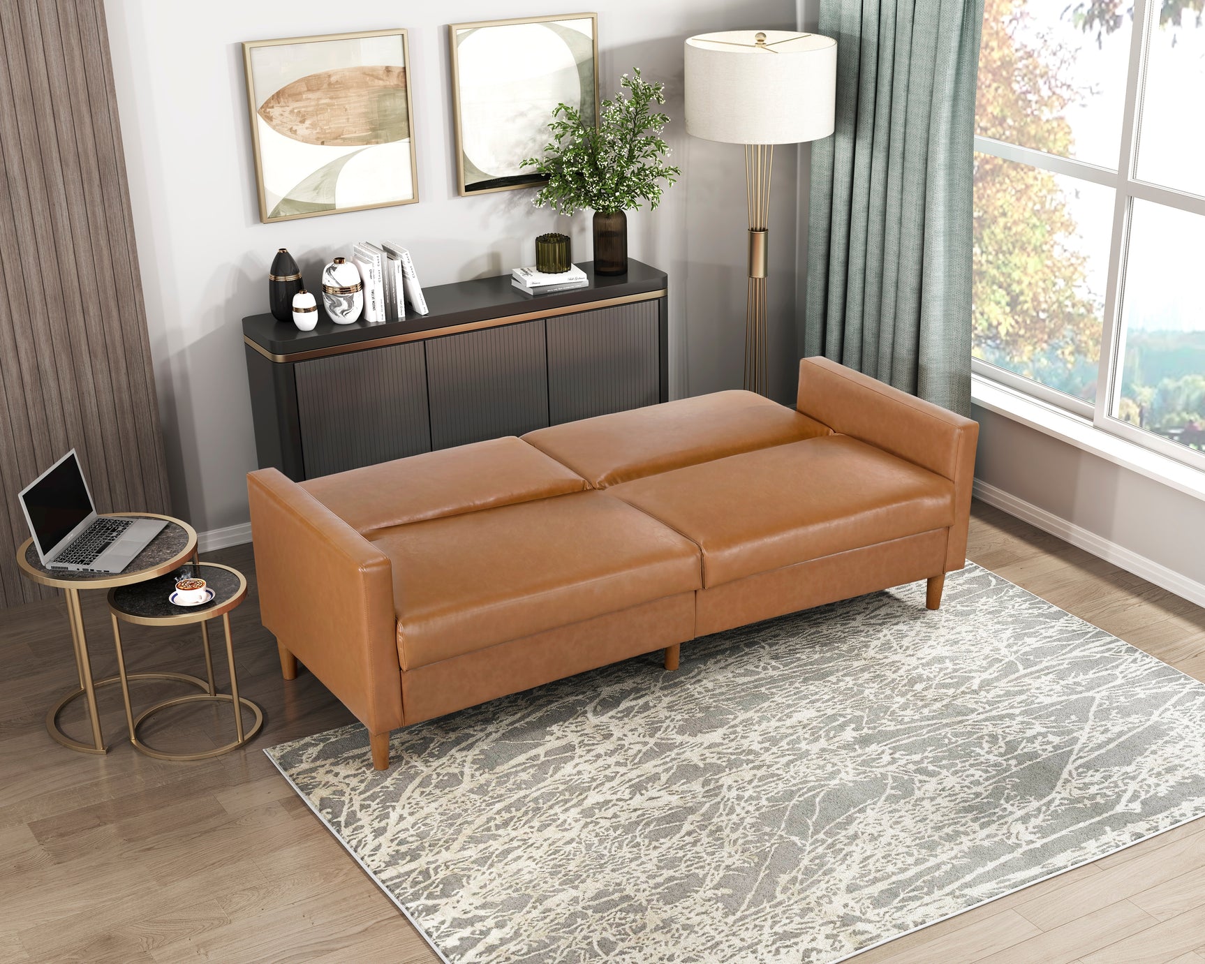 Carlton Camel Faux Leather Futon Sofa - Ornate Home