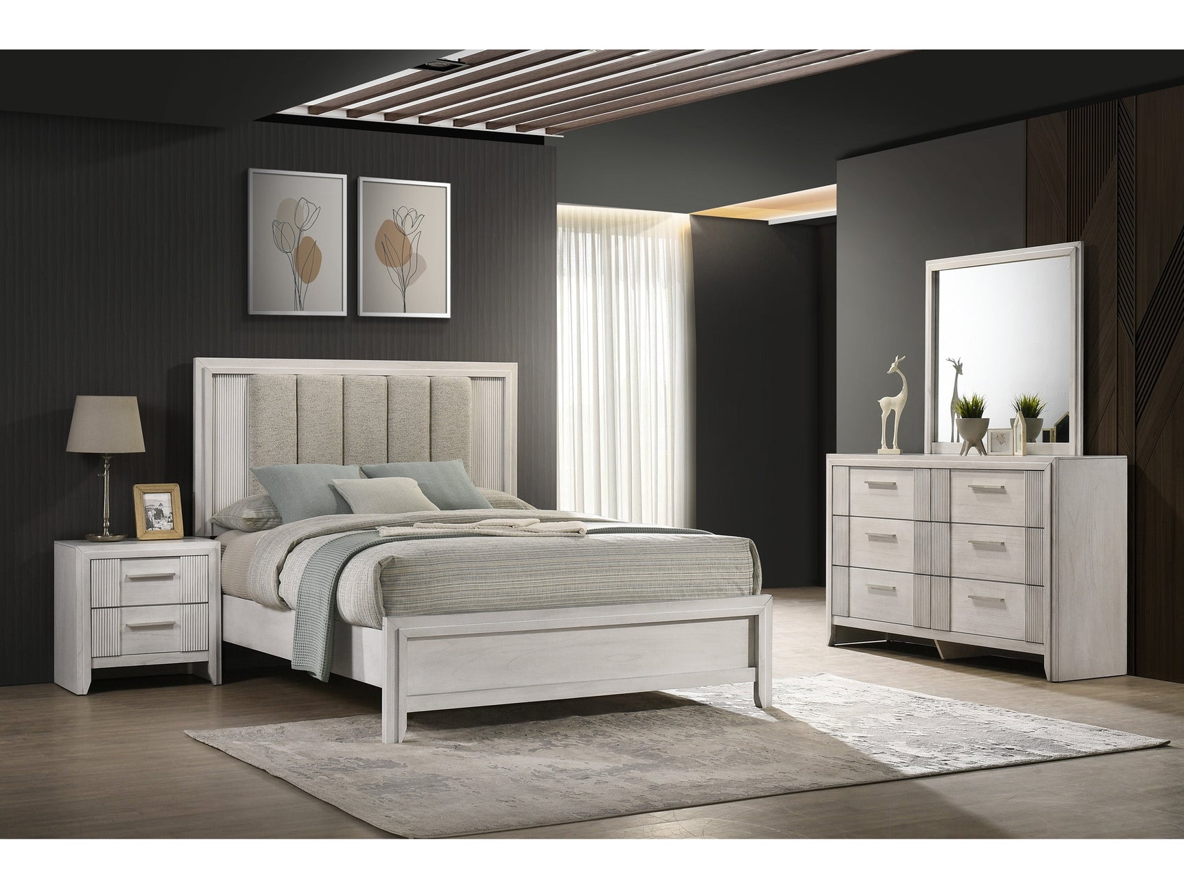 Carlton White Upholstered Panel Bedroom Set - Ornate Home