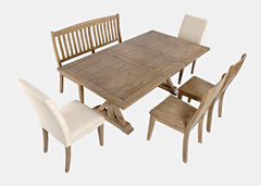 Carlyle Crossing Beige/Brown Ext Dining Table w/ 2 Slatback Chairs, 2 Uph Chairs, Bench - Ornate Home