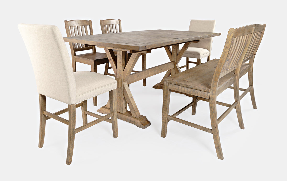 Carlyle Crossing Beige/Brown Ext Dining Table w/ 2 Slatback Stools, 2 Uph Stools, Bench - Ornate Home