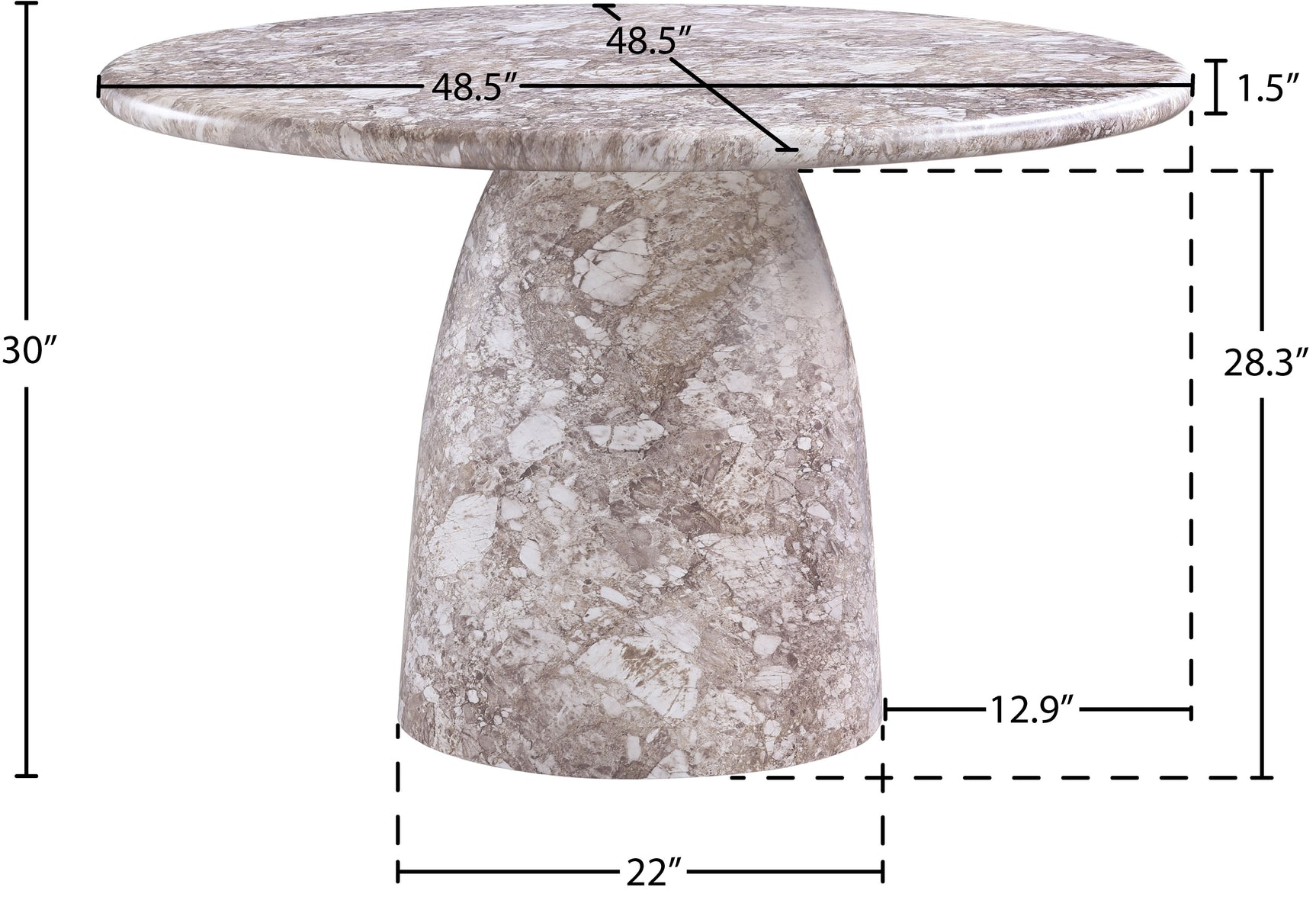 Carmel Brown 48.5" Marble Finish Concrete Indoor / Outdoor Dining Table - Ornate Home