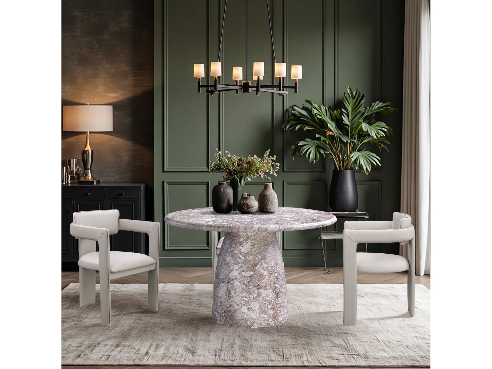 Carmel Brown 48.5" Marble Finish Concrete Indoor / Outdoor Dining Table - Ornate Home