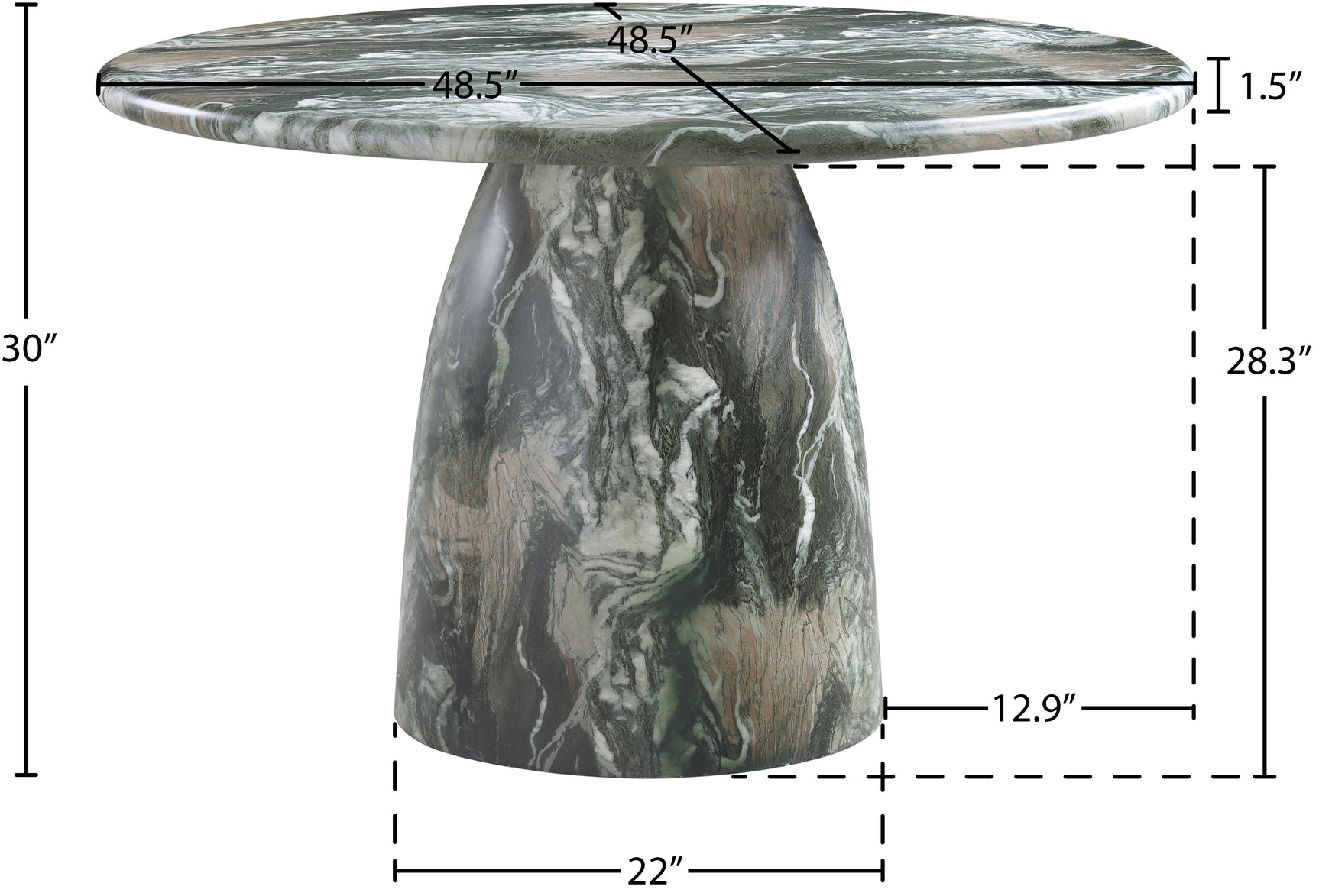 Carmel Green 48.5" Marble Finish Concrete Indoor / Outdoor Dining Table - Ornate Home