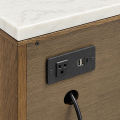Carmela Brown Server with White Marble, Power and USBC - Ornate Home