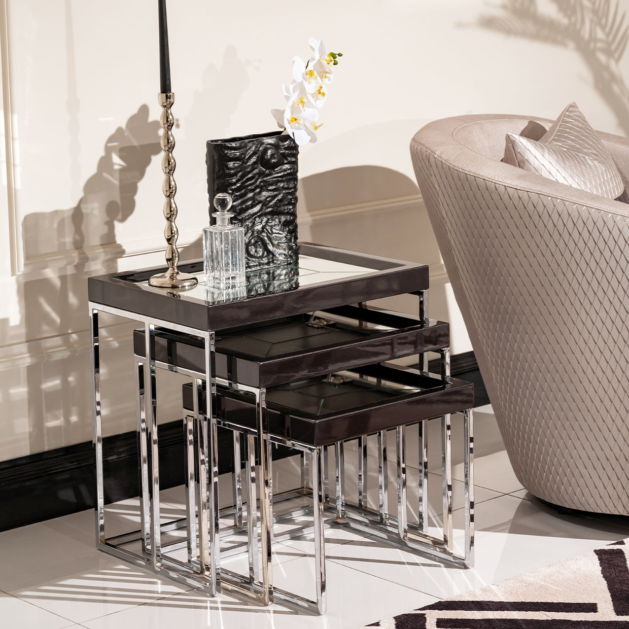 Carmela Charcoal Sand Nesting Tables (Set of 3) - Ornate Home