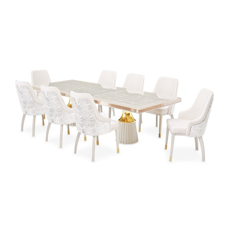 Carmela Shimmer Ivory Double Pedestal Dining Table - Ornate Home