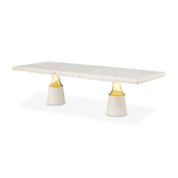 Carmela Shimmer Ivory Double Pedestal Dining Table - Ornate Home
