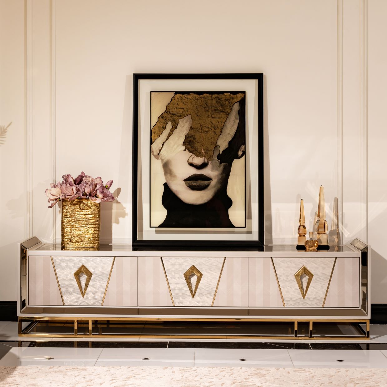 Carmela Shimmer Ivory Media Cabinet - Ornate Home