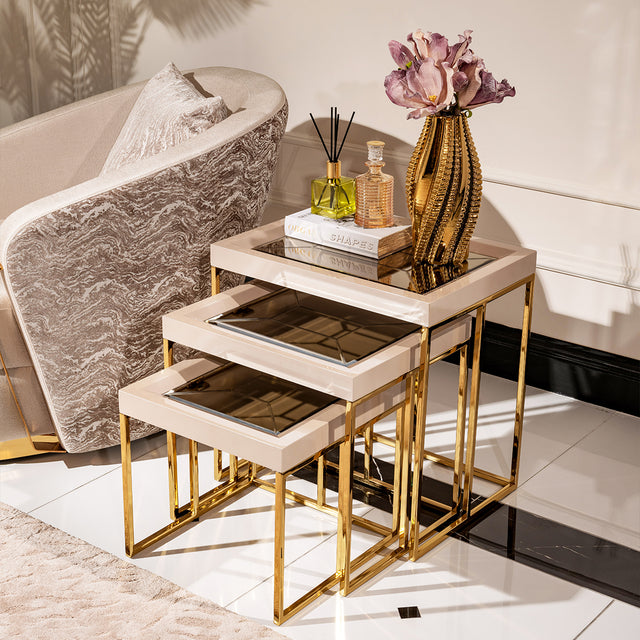 Carmela Shimmer Ivory Nesting Tables (Set of 3) - Ornate Home
