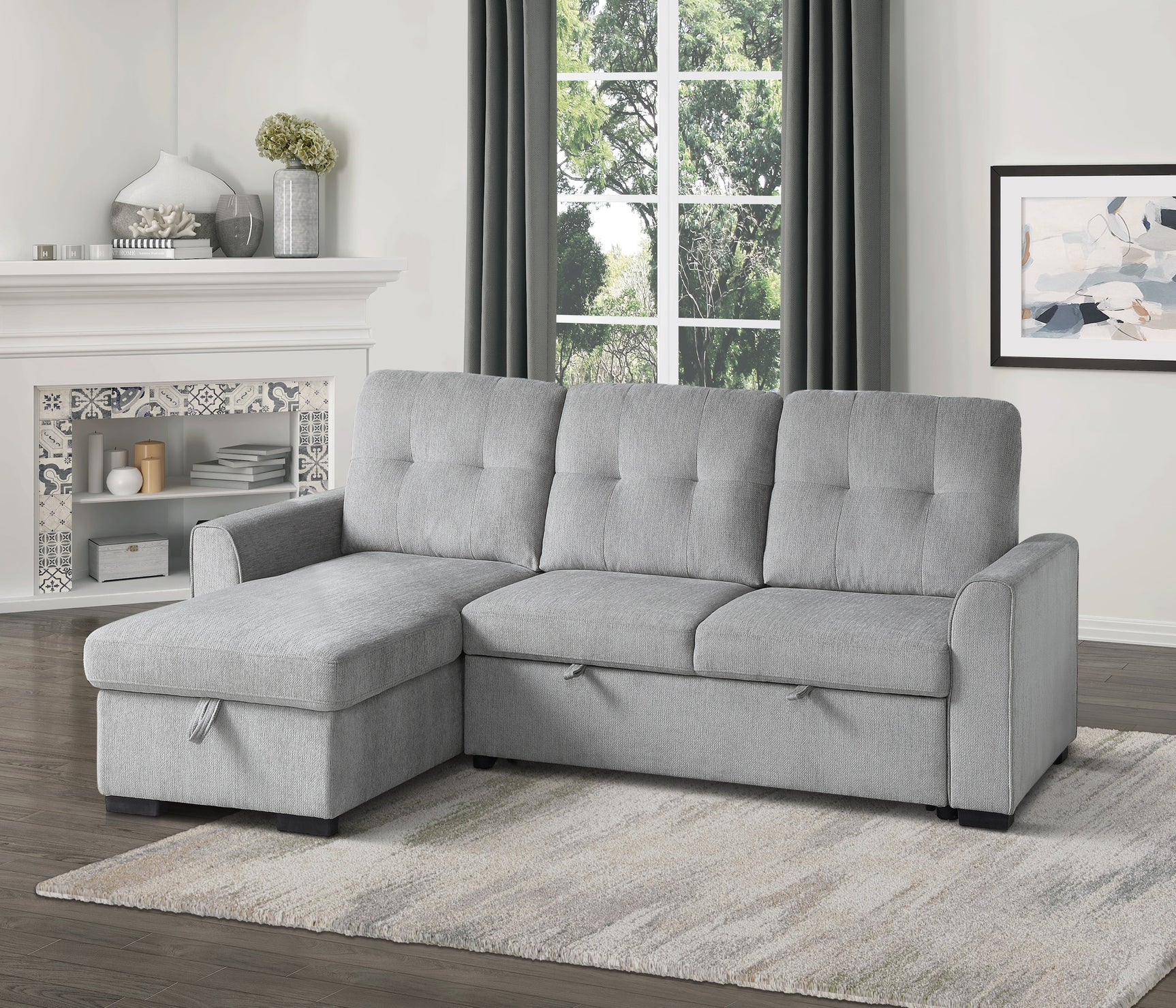 Carolina Gray 2-Piece Reversible Sectional Pull-Out Bed - Ornate Home