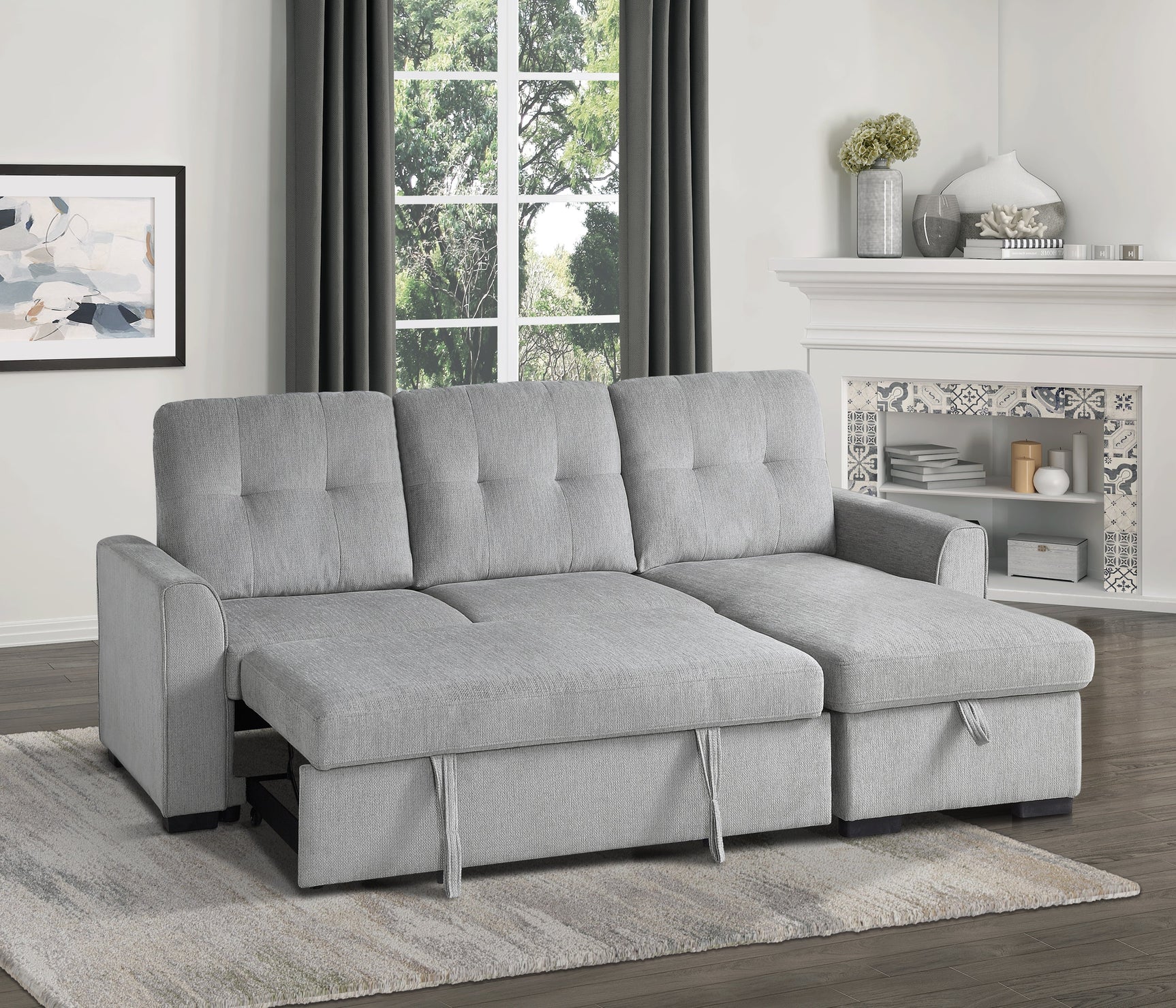 Carolina Gray 2-Piece Reversible Sectional Pull-Out Bed - Ornate Home