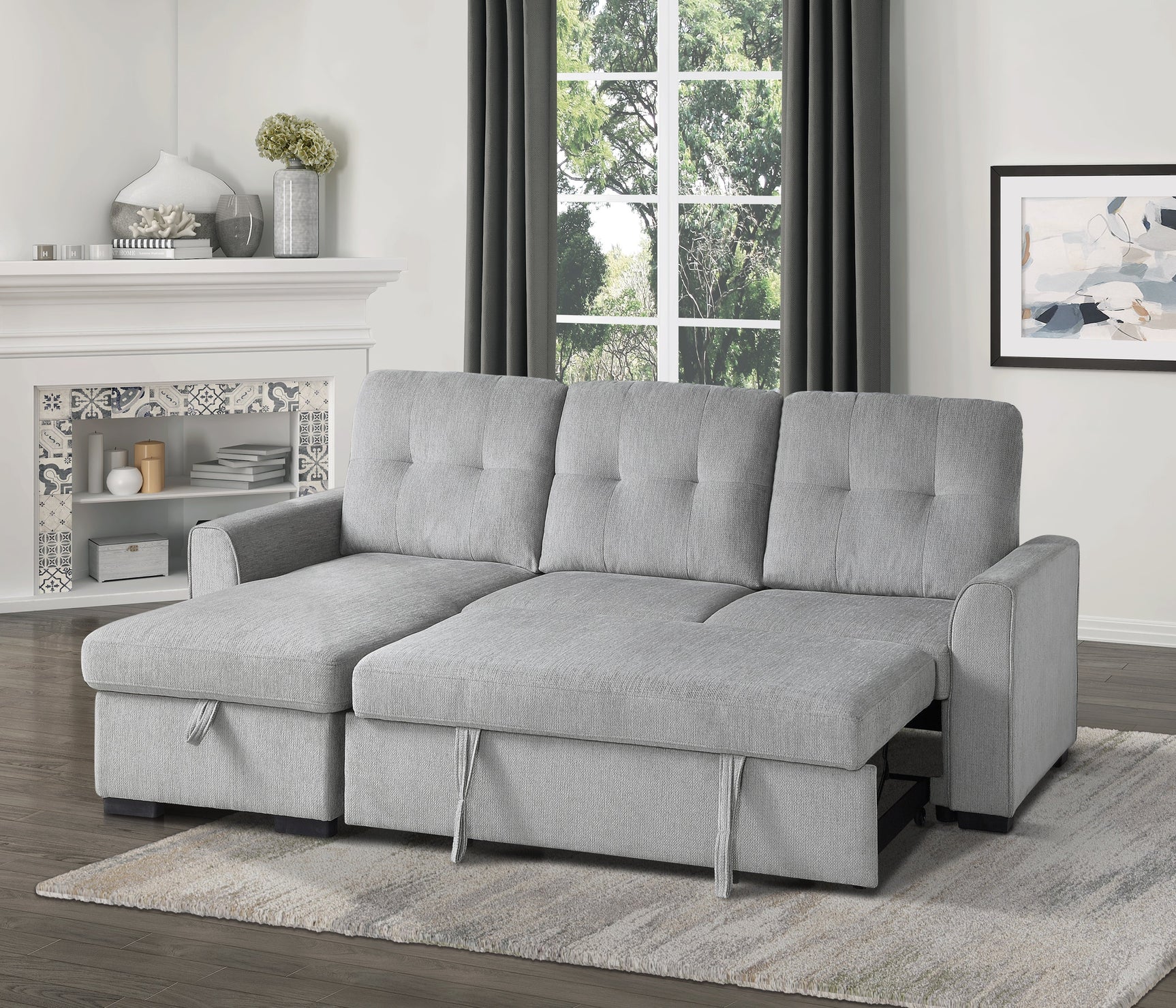 Carolina Gray 2-Piece Reversible Sectional Pull-Out Bed - Ornate Home