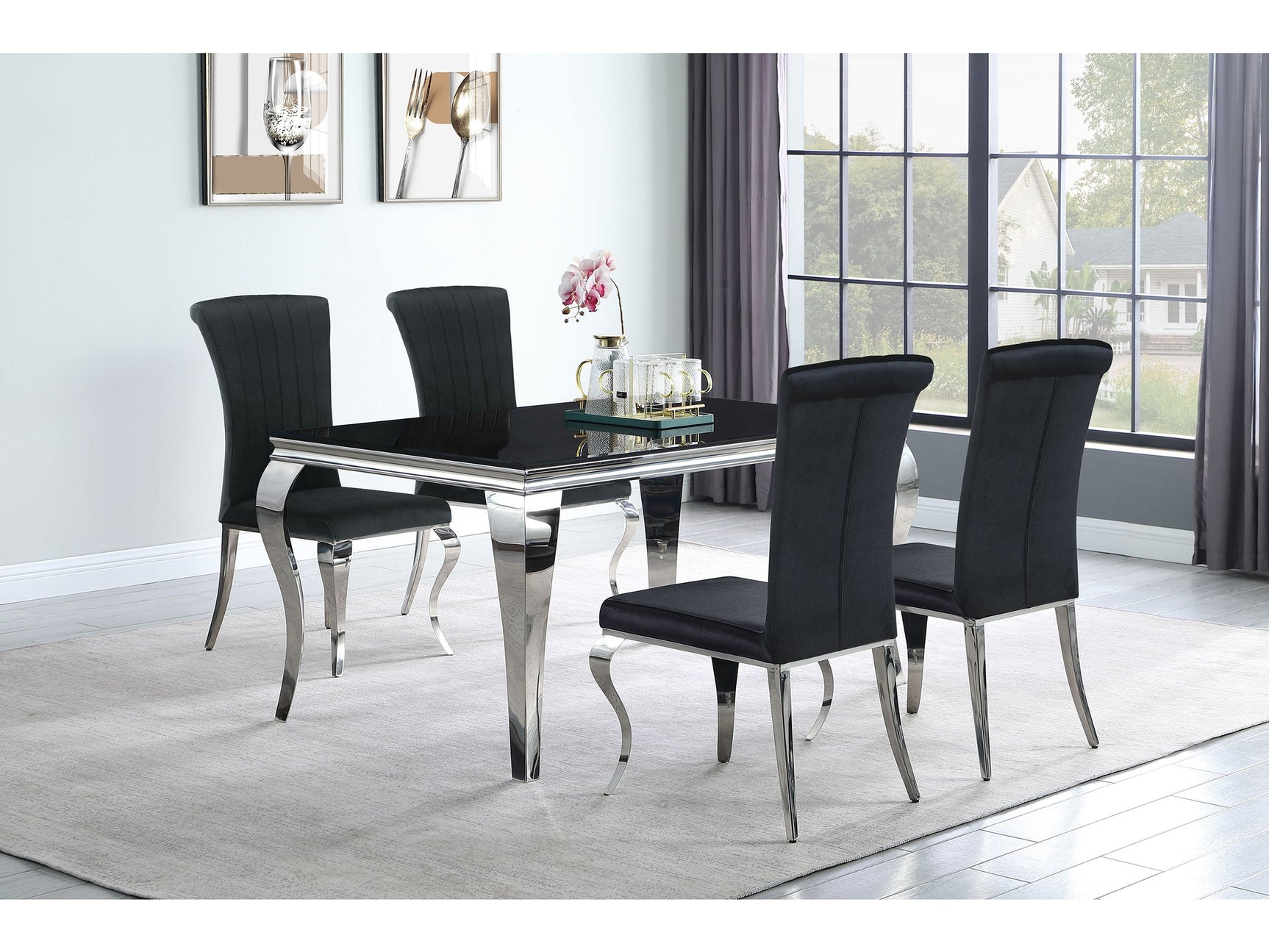 Carone Black Glass Top Dining Room Set - Ornate Home
