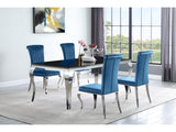 Carone Blue 81" Black Glass Top Dining Room Set - Ornate Home