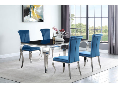 Carone Blue 81" Black Glass Top Dining Room Set - Ornate Home