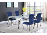 Carone Ink Blue 81" White Glass Top Dining Room Set - Ornate Home