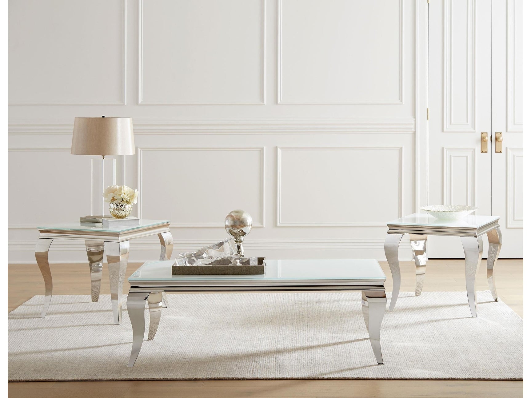 Carone White 3-piece Glass Top Coffee and End Table Set - Ornate Home