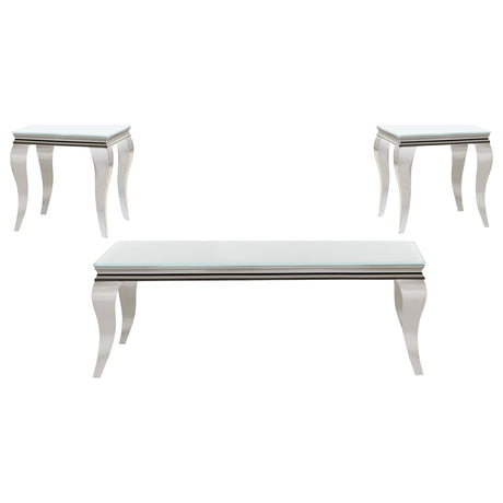 Carone White 3-piece Glass Top Coffee and End Table Set - Ornate Home
