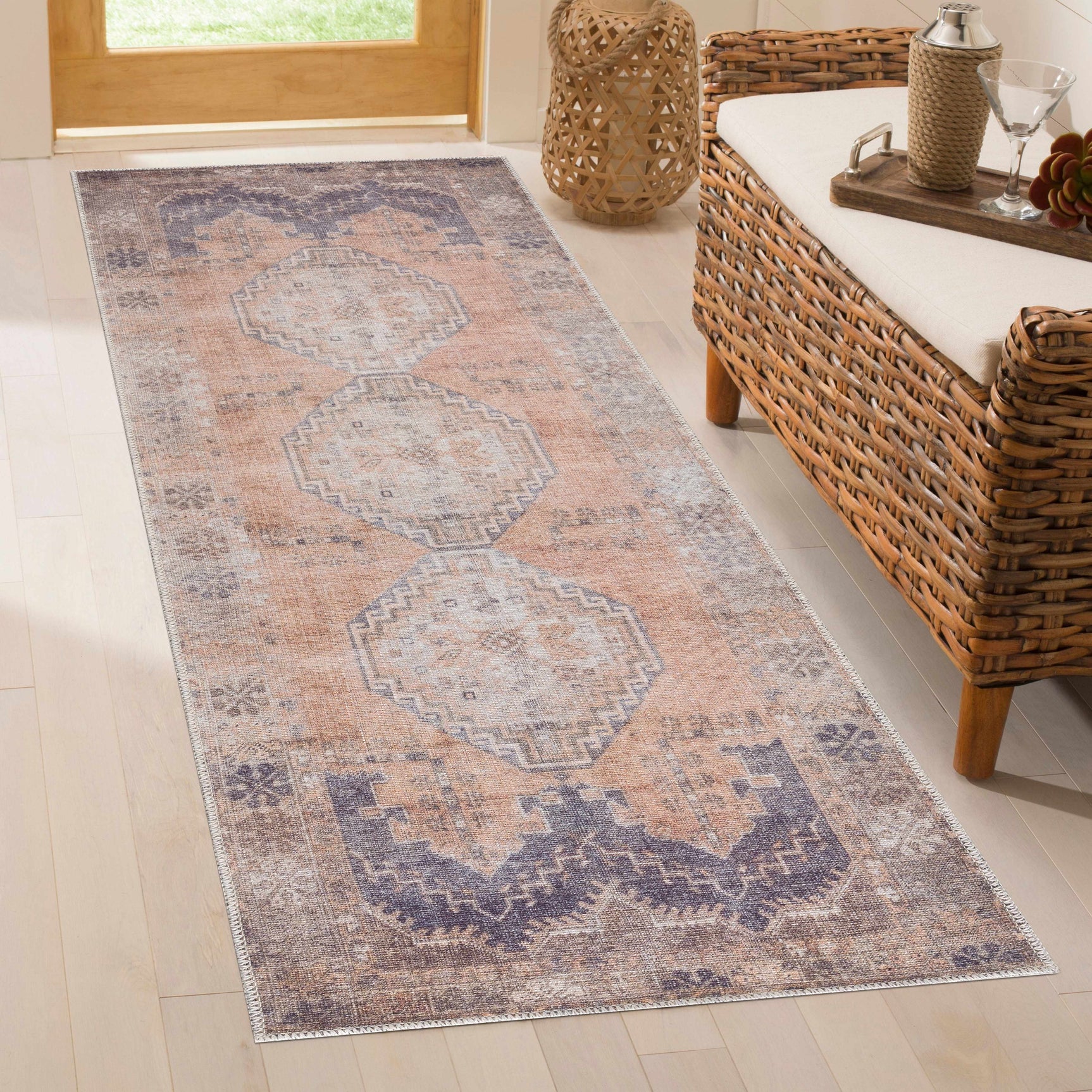 Carrabelle Peach Washable Area Rug - Clearance - Ornate Home
