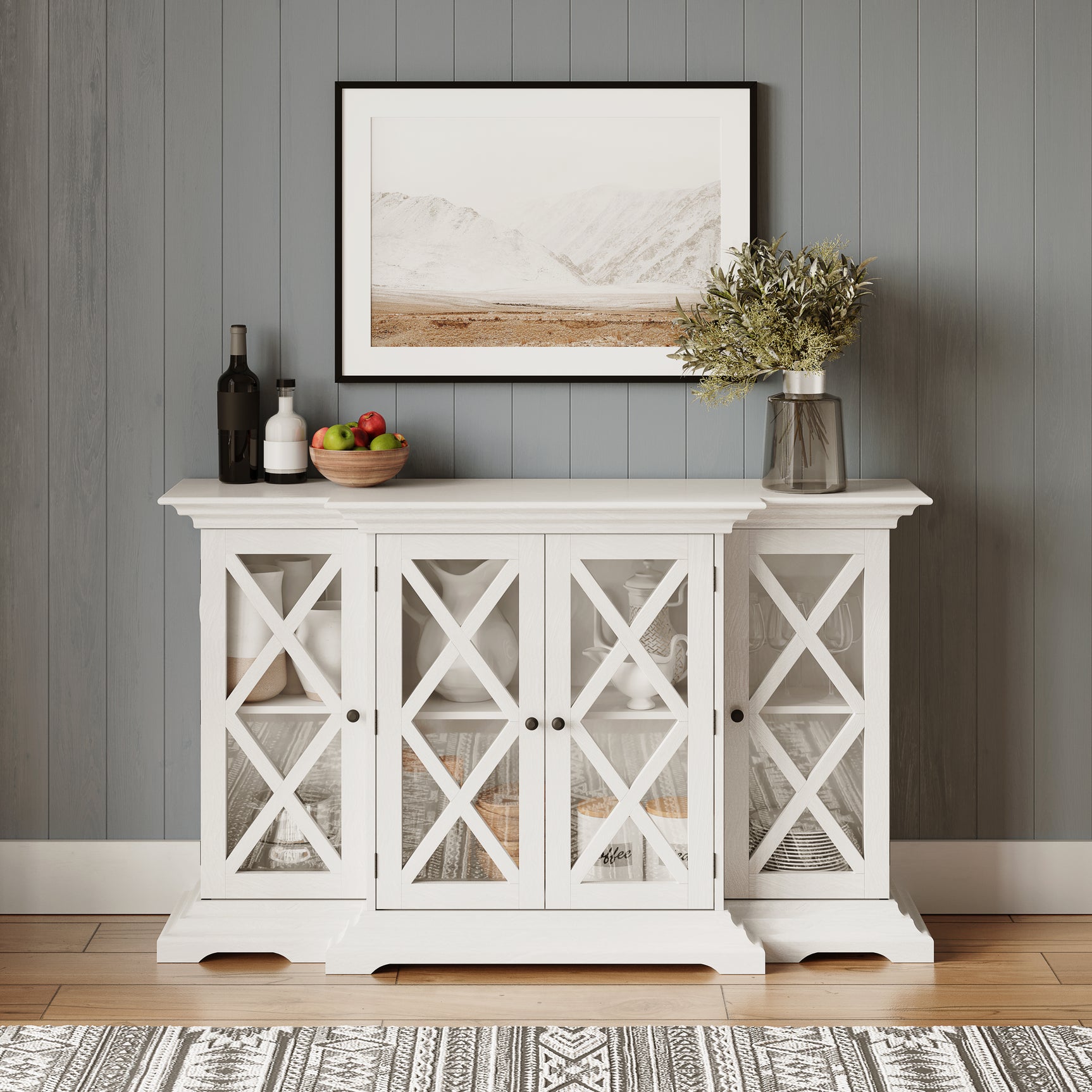 Carrington White Small Breakfront Cabinet - Ornate Home