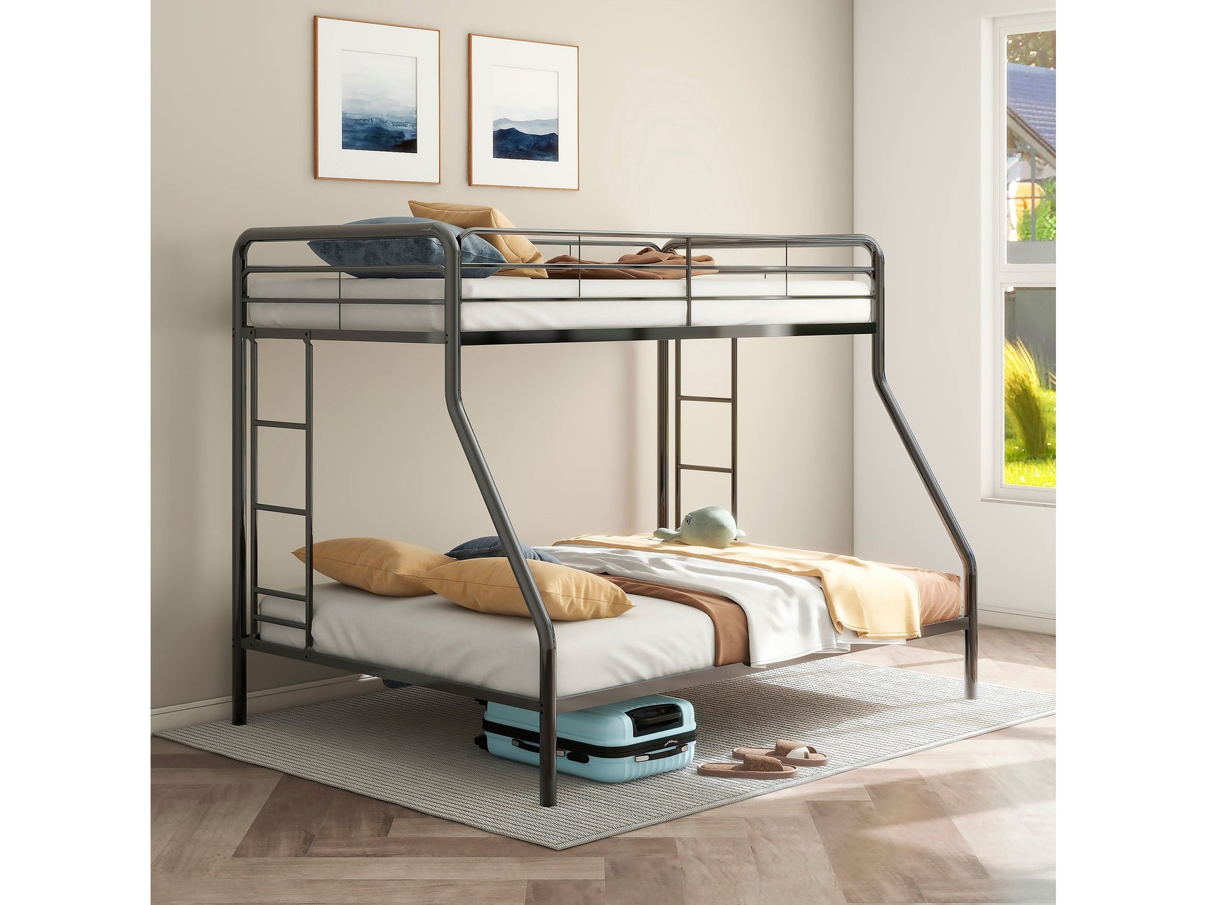 Carson Glossy Black Metal Twin Over Full Bunk Bed - Ornate Home