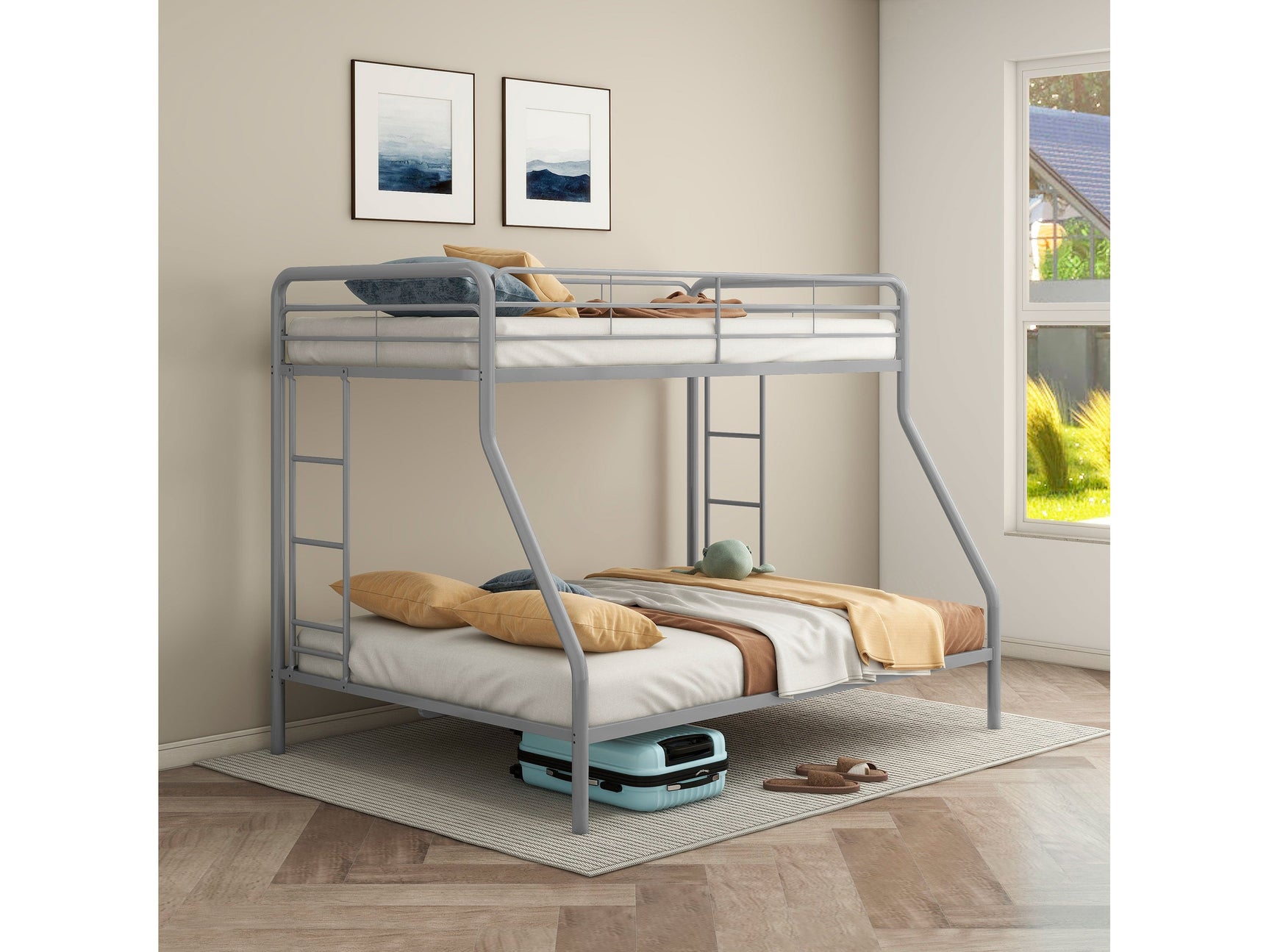 Carson Glossy Silver Metal Twin Over Full Bunk Bed - Ornate Home