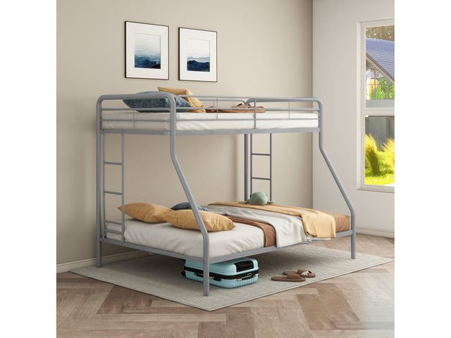 Carson Glossy Silver Metal Twin Over Full Bunk Bed - Ornate Home