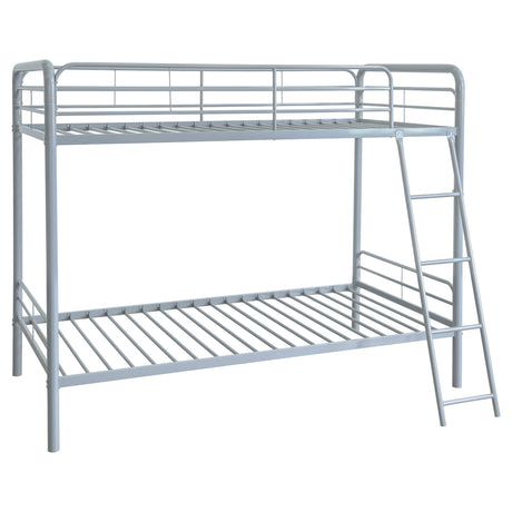Carson Glossy Silver Metal Twin Over Twin Bunk Bed - Ornate Home