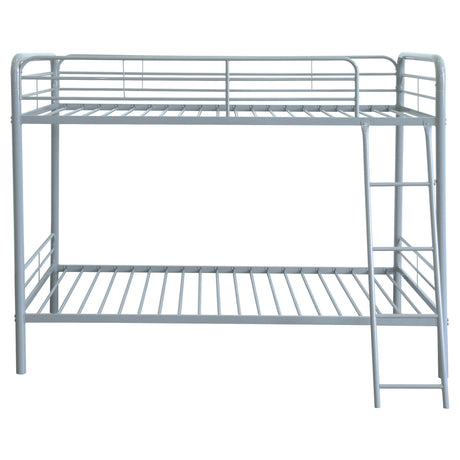 Carson Glossy Silver Metal Twin Over Twin Bunk Bed - Ornate Home
