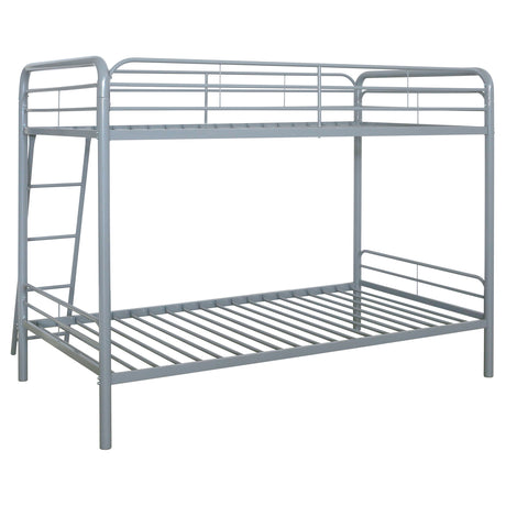 Carson Glossy Silver Metal Twin Over Twin Bunk Bed - Ornate Home