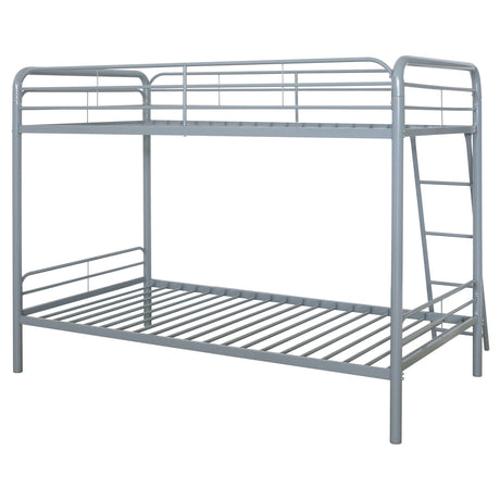 Carson Glossy Silver Metal Twin Over Twin Bunk Bed - Ornate Home