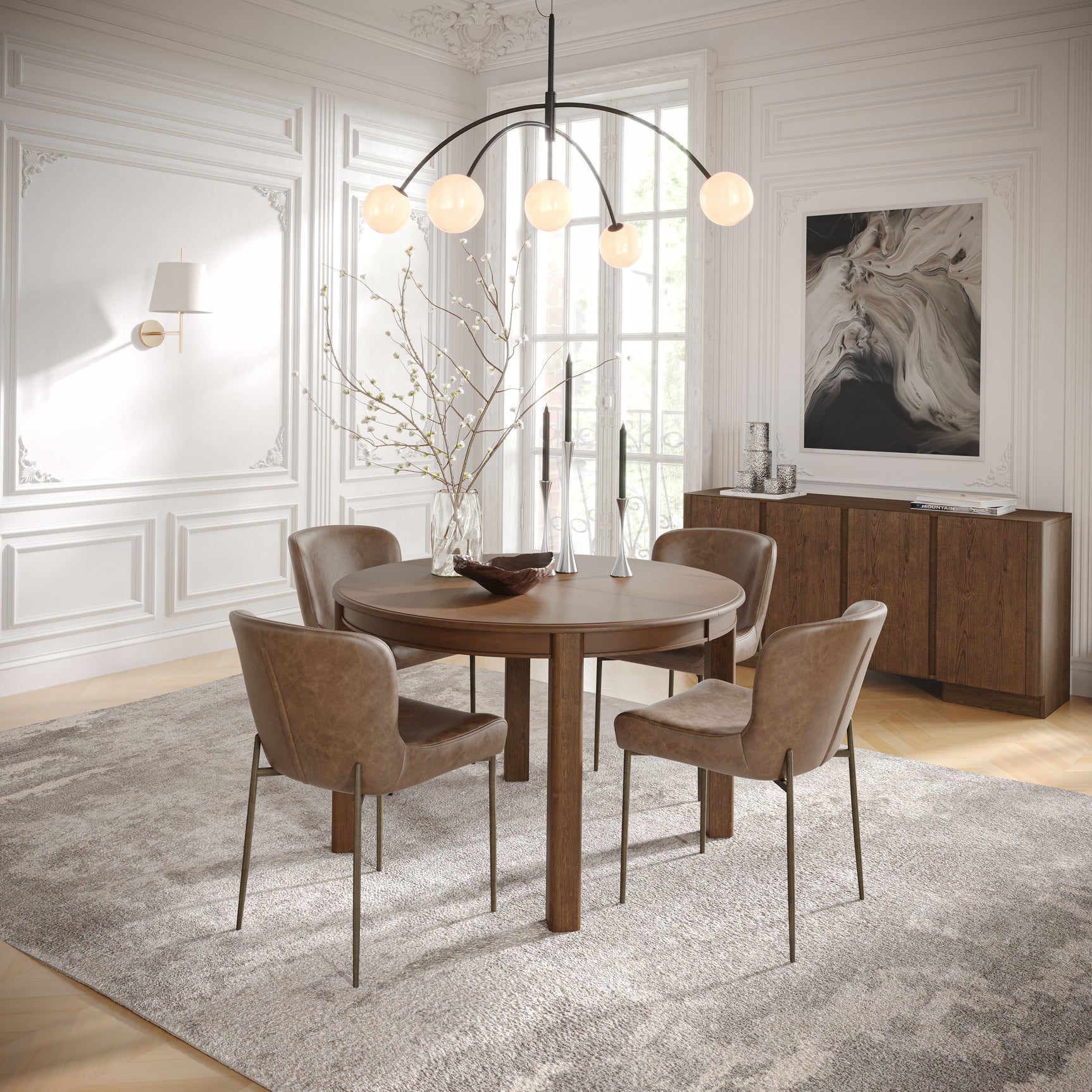 Carsons Oak Americano 65 Round to Oval Ext Dining Table with 4 Easley Chair - Ornate Home