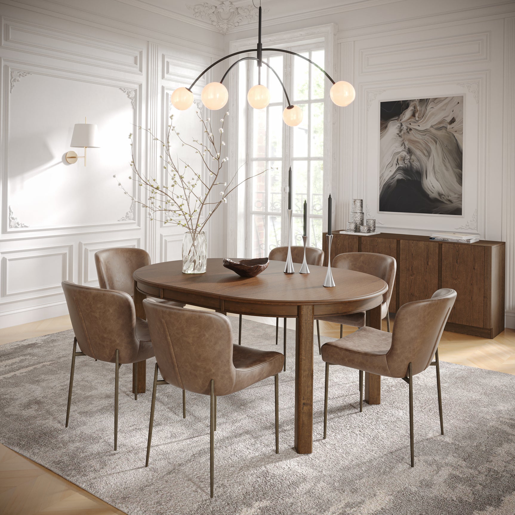 Carsons Oak Americano 65 Round to Oval Ext Dining Table with 4 Easley Chair - Ornate Home