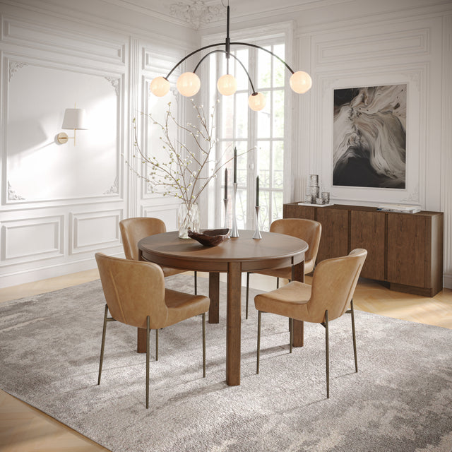 Carsons Oak Cognac 65 Round to Oval Ext Dining Table with 4 Easley Chair - Ornate Home