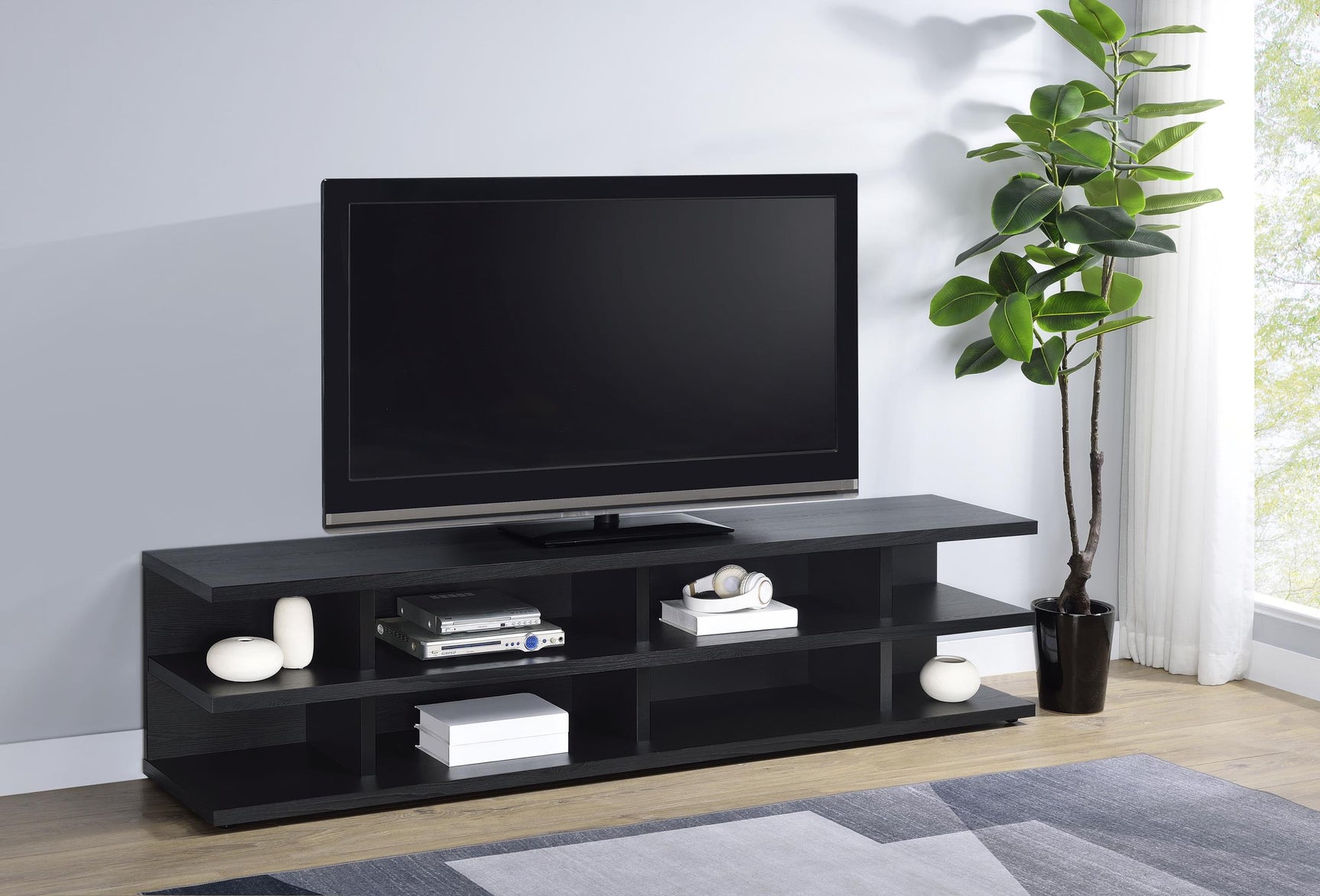 Cartmill Black 78-inch 2-tier TV Stand Media Console - Ornate Home